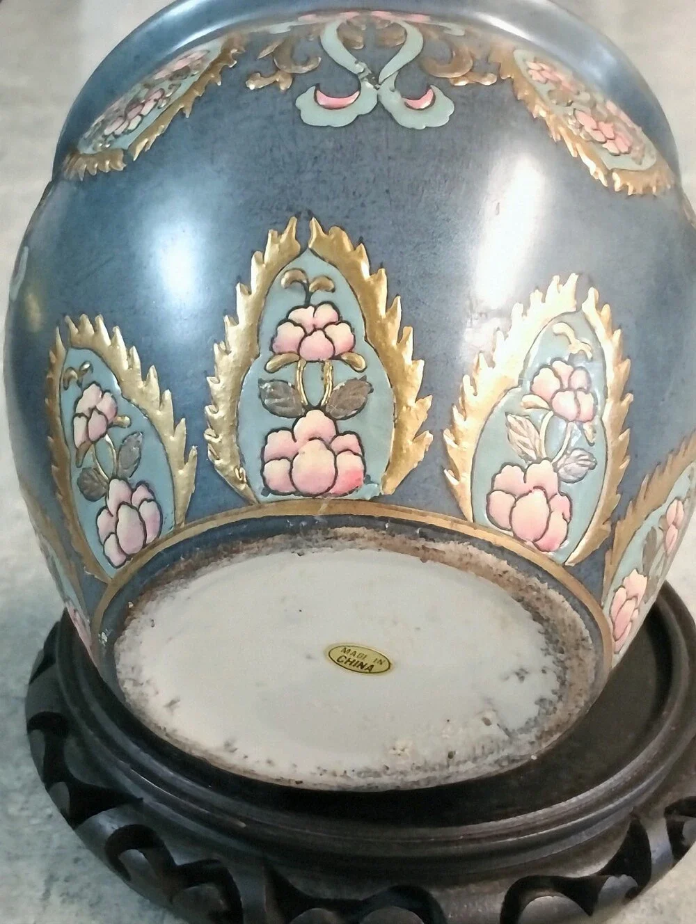 Vintage Blue, Pink & Gold Floral Cloisonne' Vase (5 1/2